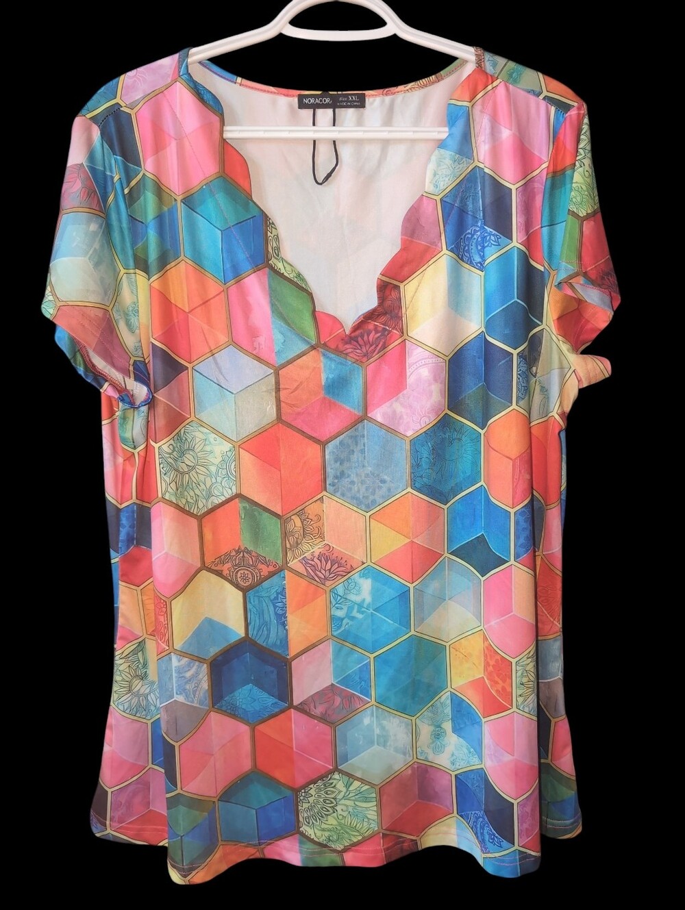 ❤️ NORACORA Multicolor Geometric V-Neck Women's Top XXL
